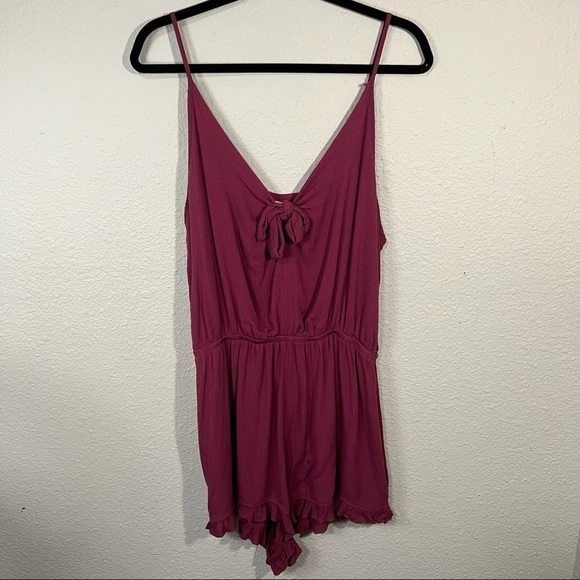 Mossimo Supply Co. Pants - 𝅺mossimo Spaghetti Strap Romper with Ruffle Hem Maroon Sz XXL
